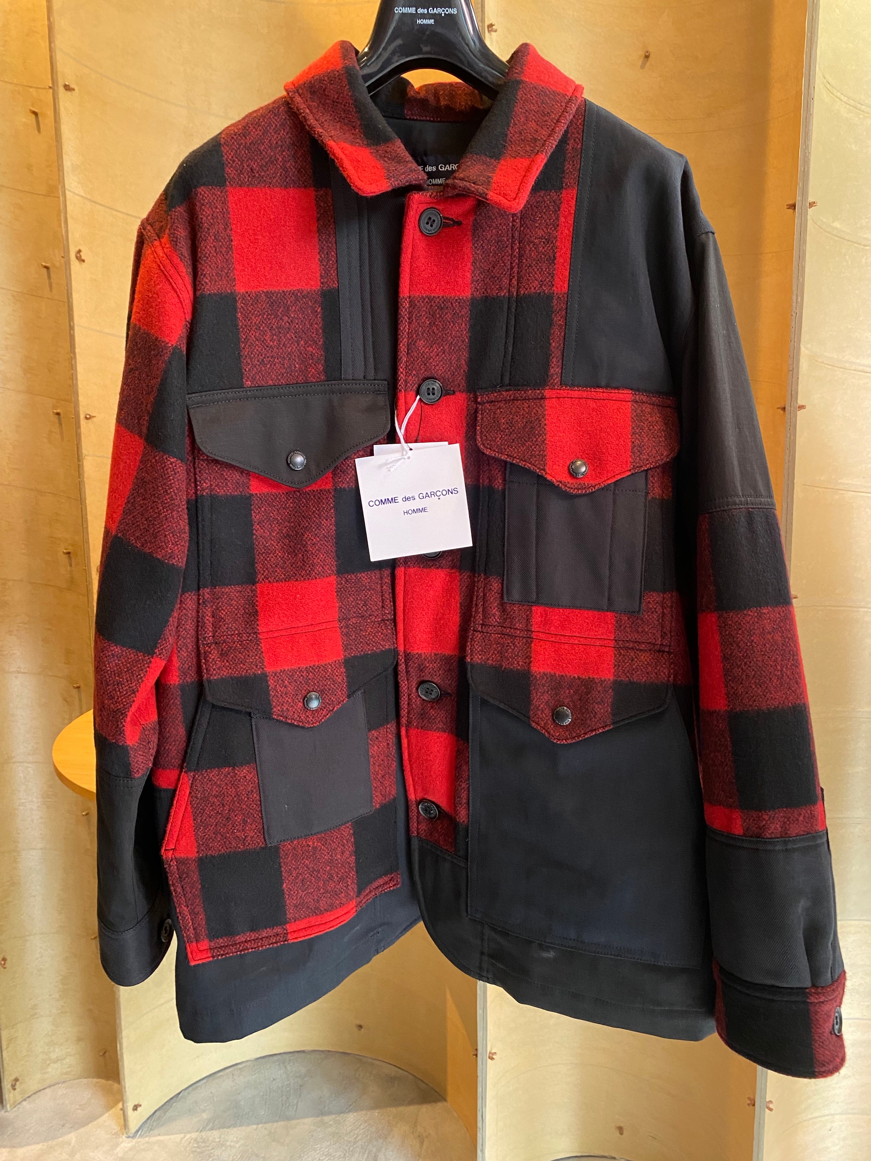 COMME des GARCONS HOMME ウールメルトンブロックチェック×多
