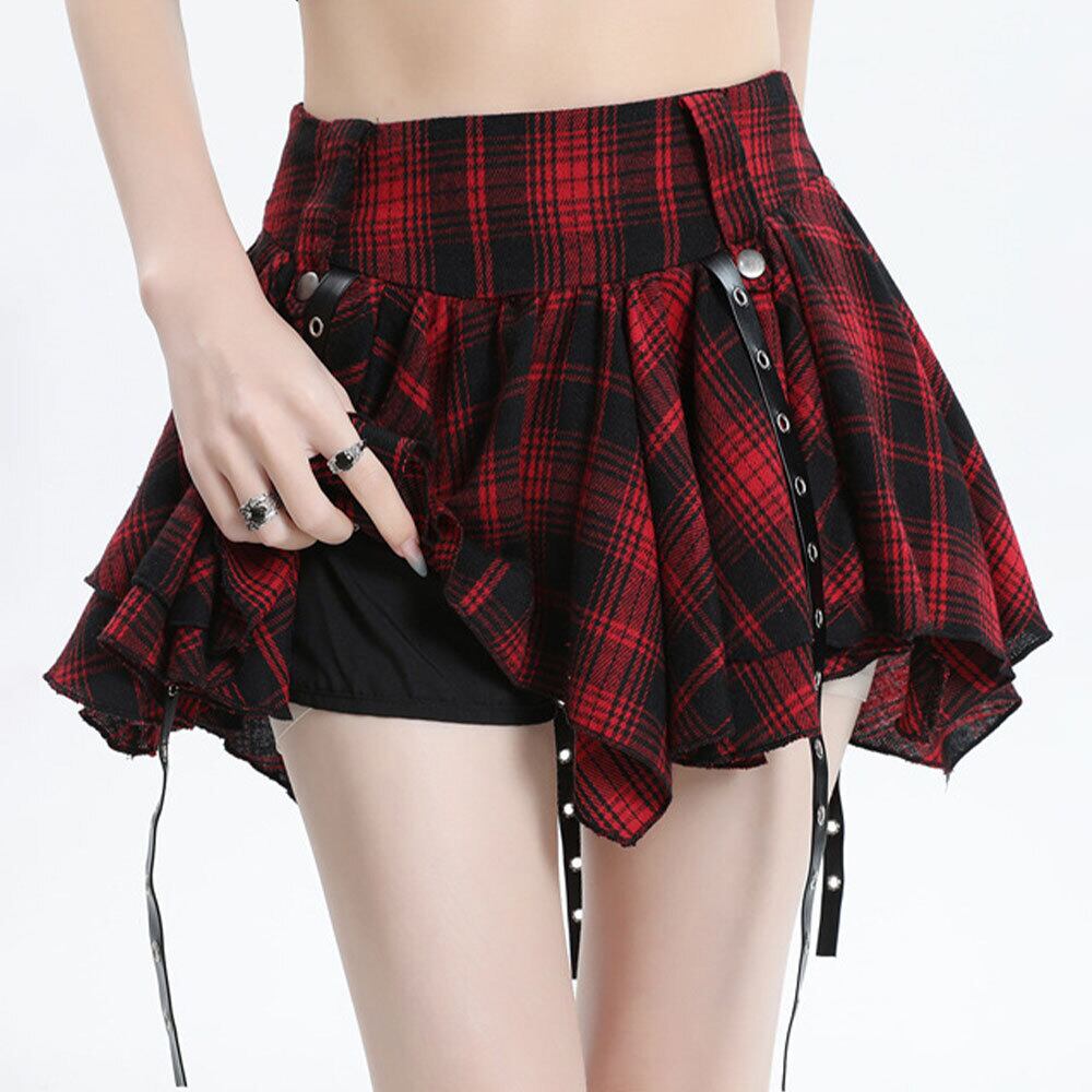 【送料無料】 チェック柄 ミニスカート アシンメトリー レディース 春夏 韓国 原宿系 ストリート アメカジ 大人 カジュアル かわいい ロック パンク Y2K 裏地付き 大人可愛い 大人女子
