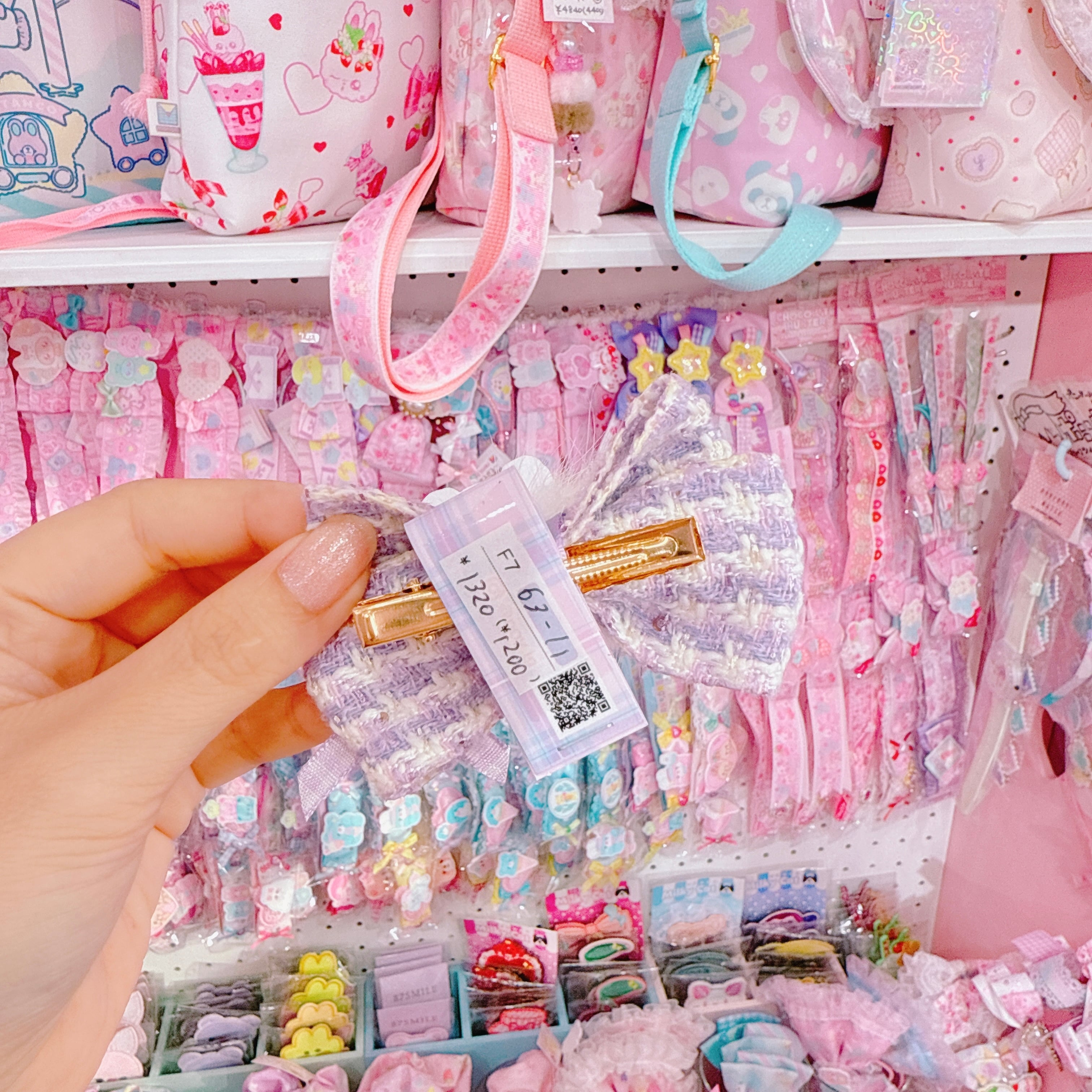 【F7】63-11ツイードリボンヘアクリップ