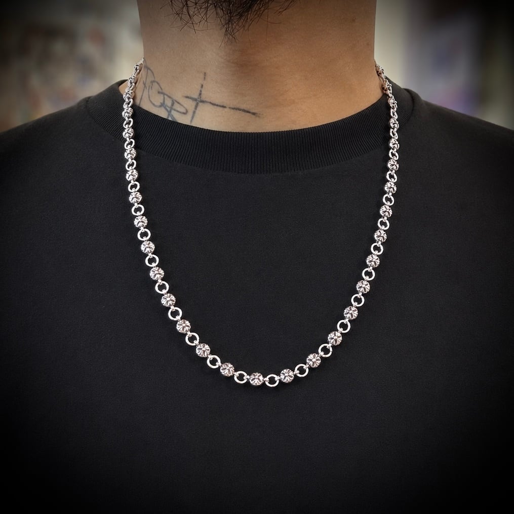 送料無料 クロスボールチェーンネックレス 60cm 幅6mm シルバー メンズ