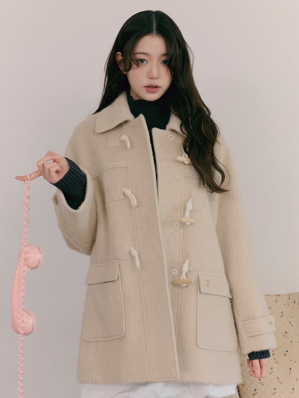 ROLAROLA] HAIRY DUFFLE HALF COAT BEIGE 正規品 韓国ブランド 韓国