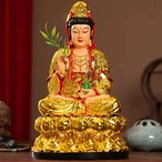 観音菩薩坐像 色彩 観世音菩薩 仏像 高さ30cm 観音菩薩 レジン ゴールド レッド