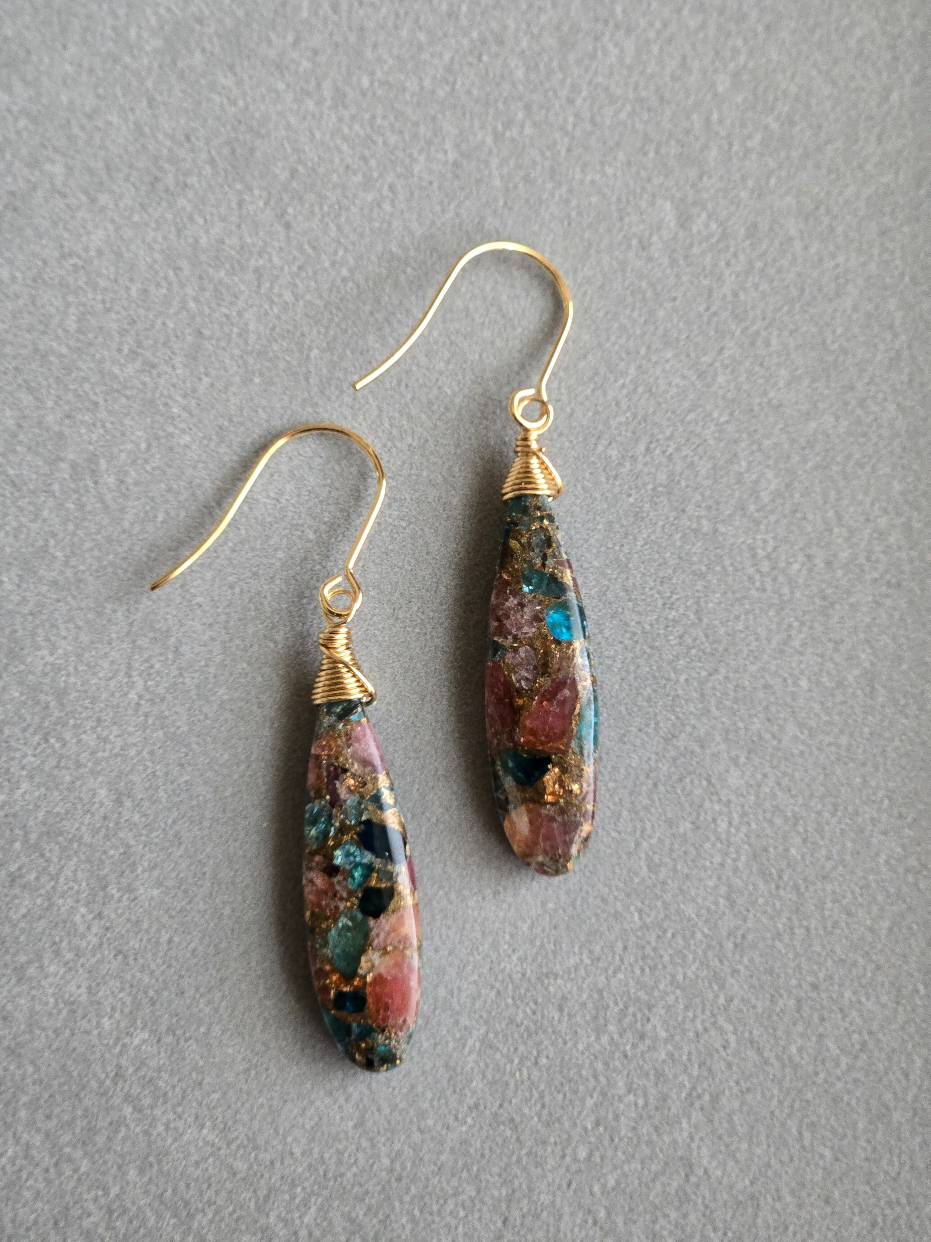 ピンクトルマリンとアパタイトのコッパー ピアス | kaleidoscope