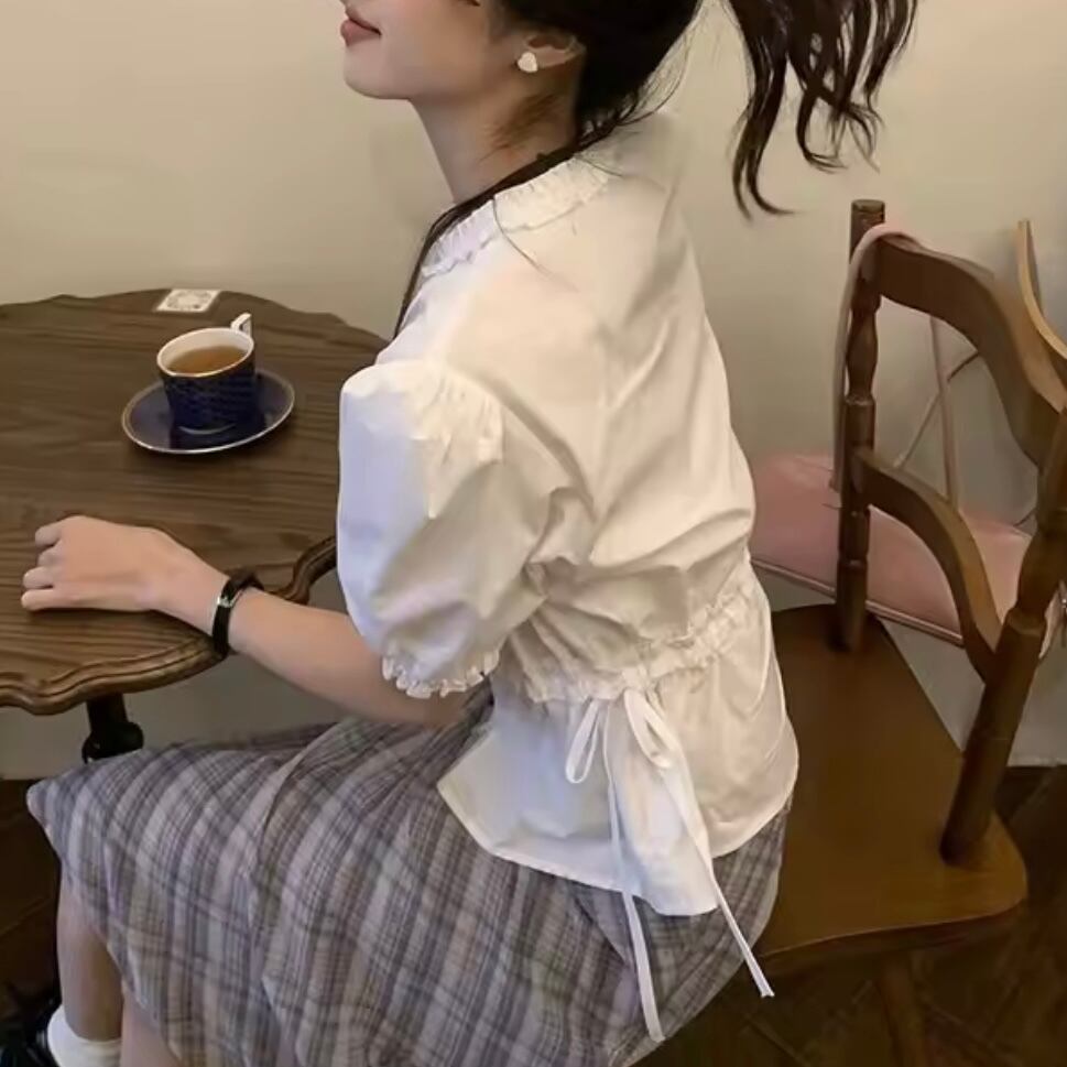 ガーリーフリルパフスリーブシャツ