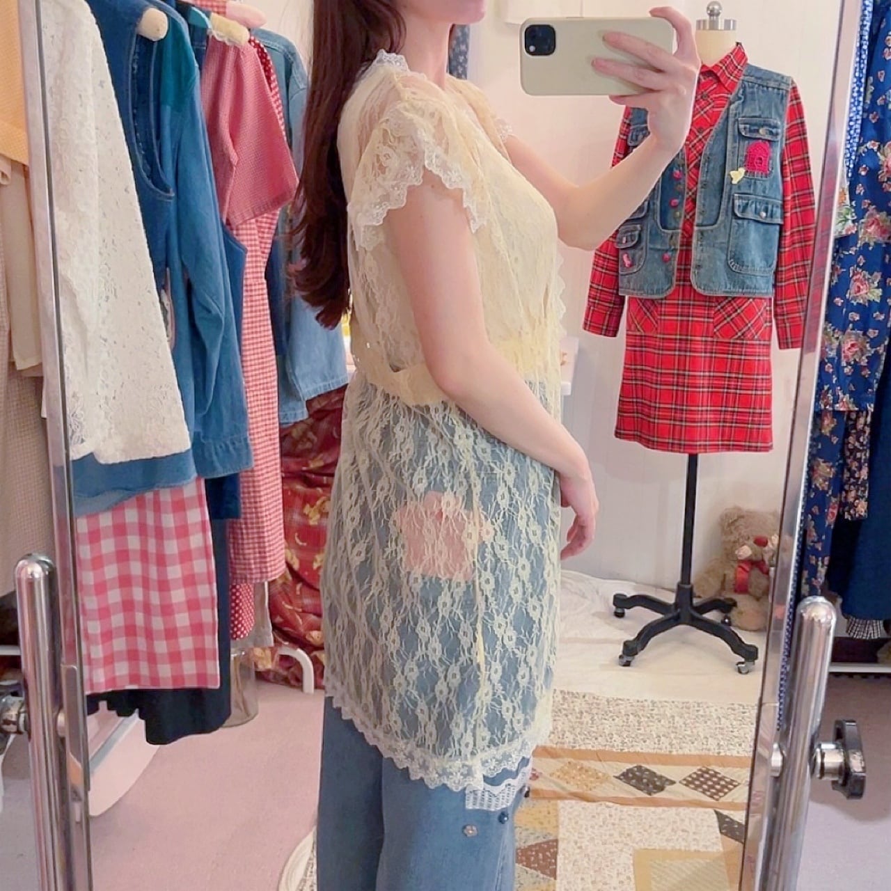 yellow lace frill blouse