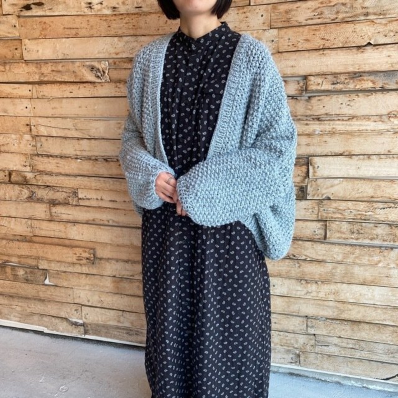 Hand Made Knit スローチルーズニットカーディガン グレー