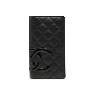 シャネル カンボンライン マトラッセ ココマーク 二つ折り 長財布 ブラック ピンク レザー エナメル レディース CHANEL 【中古】