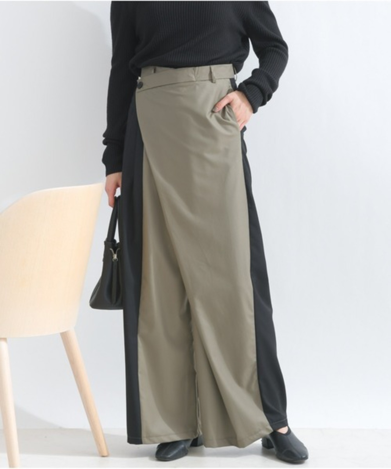 sun016 配色ラップパンツ beige
