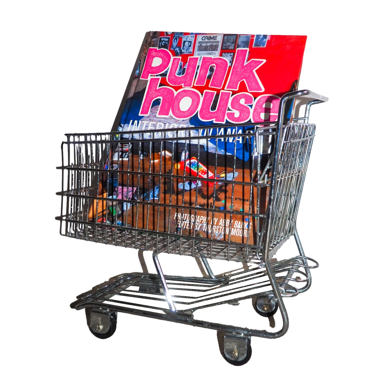 steel shopping cart with rolling wheels
