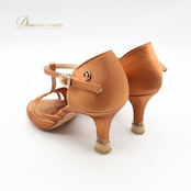 社交ダンス 衣装 ラテン シューズ 22.5cm ブラウン系 Ads 靴 くつ ヒール レディース ストラップ 茶 明るい 光沢 上品 練習 レッスン イベント ステージ かわいい ダンス衣装 ラインストーン キラキラ