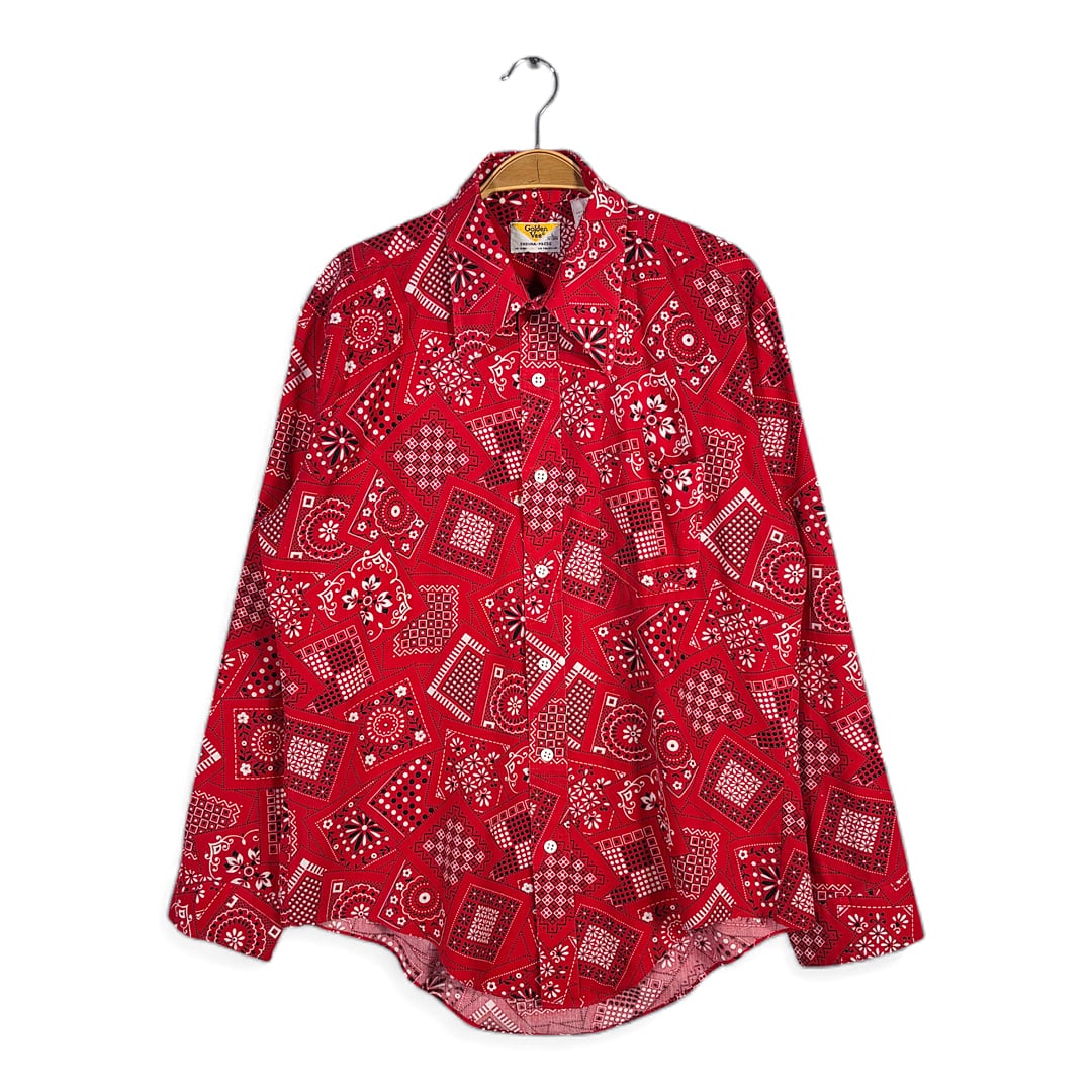 70s GOLDEN VEE ヴィンテージ バンダナ柄 長袖シャツ コットンシャツ サイズL 古着 CA1545