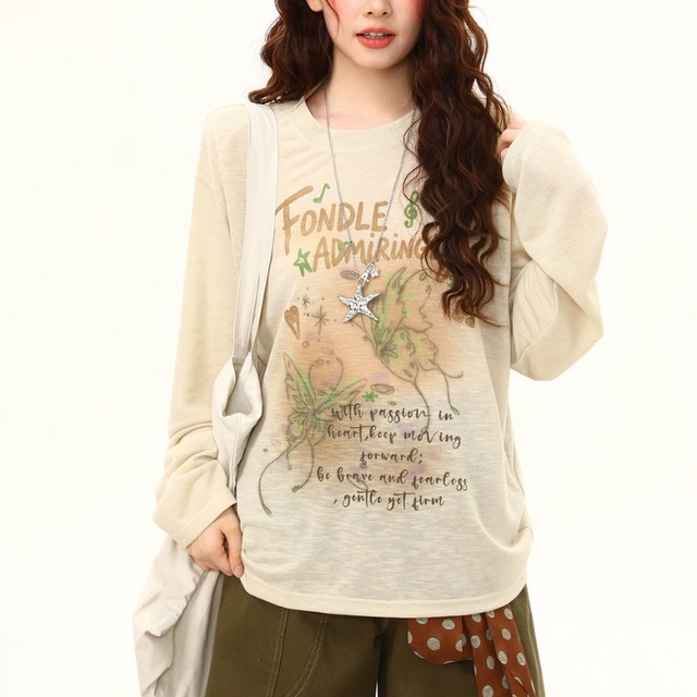 butterfly sheer long tee　バタフライシアーロングティー　J2154