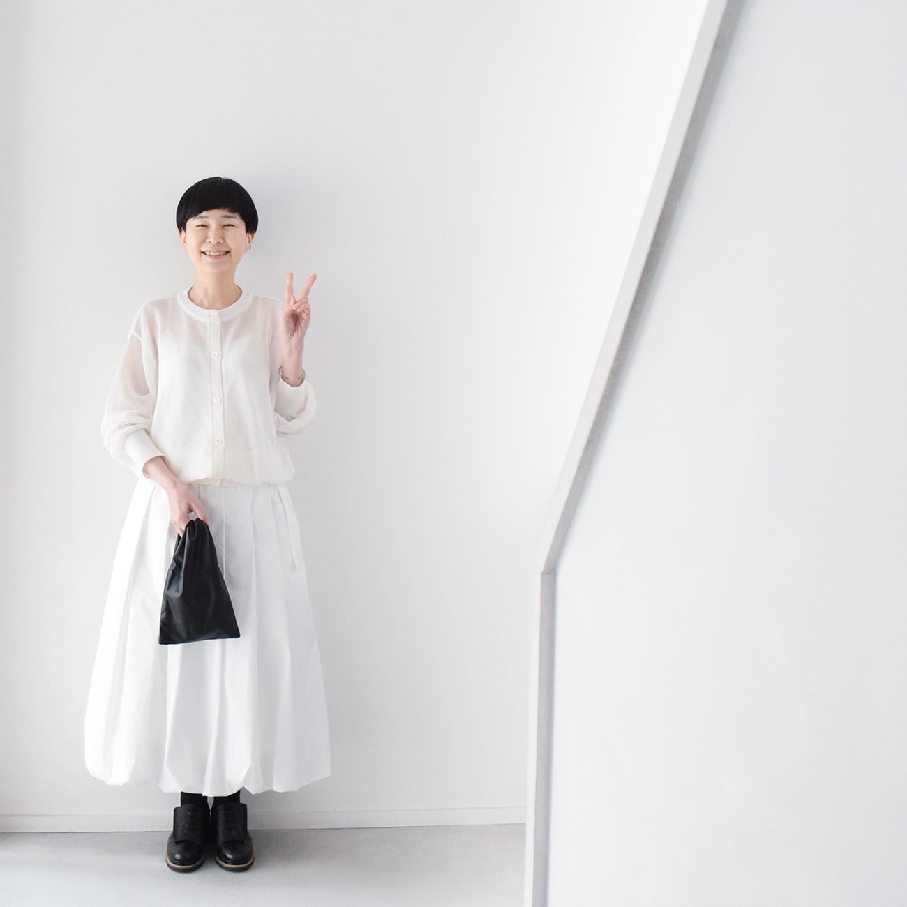 丸首シアーカーディガン：白［CA59LSWH］ | skep-online shop