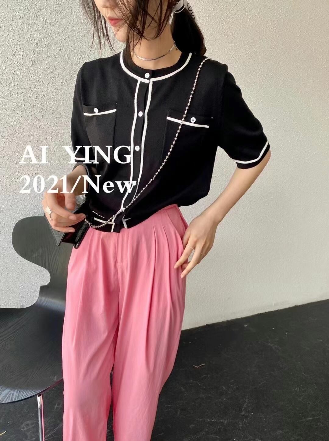 5部袖　ライン入りカーデ　AJ111-3030