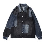 Patchwork Long Sleeve Hip-Length Denim Jacket ◇H0854