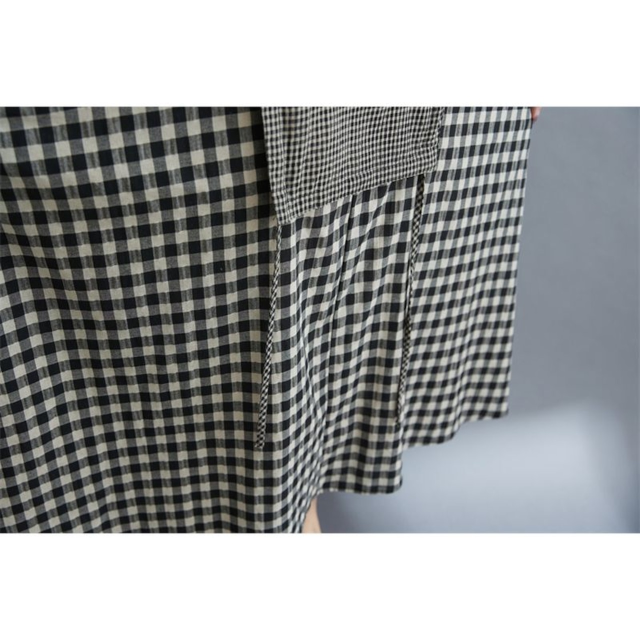 切り替えチェック柄 マキシ丈 ワンピース  30135