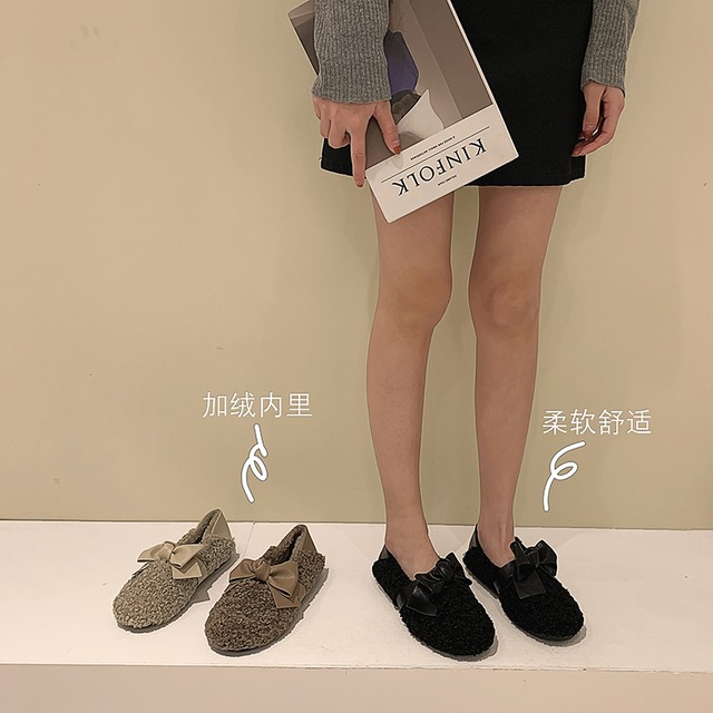 ウィンターソリッド カラーリボン 靴 シューズ 冬物 ソリッドカラー フェイクシューズ20476662954