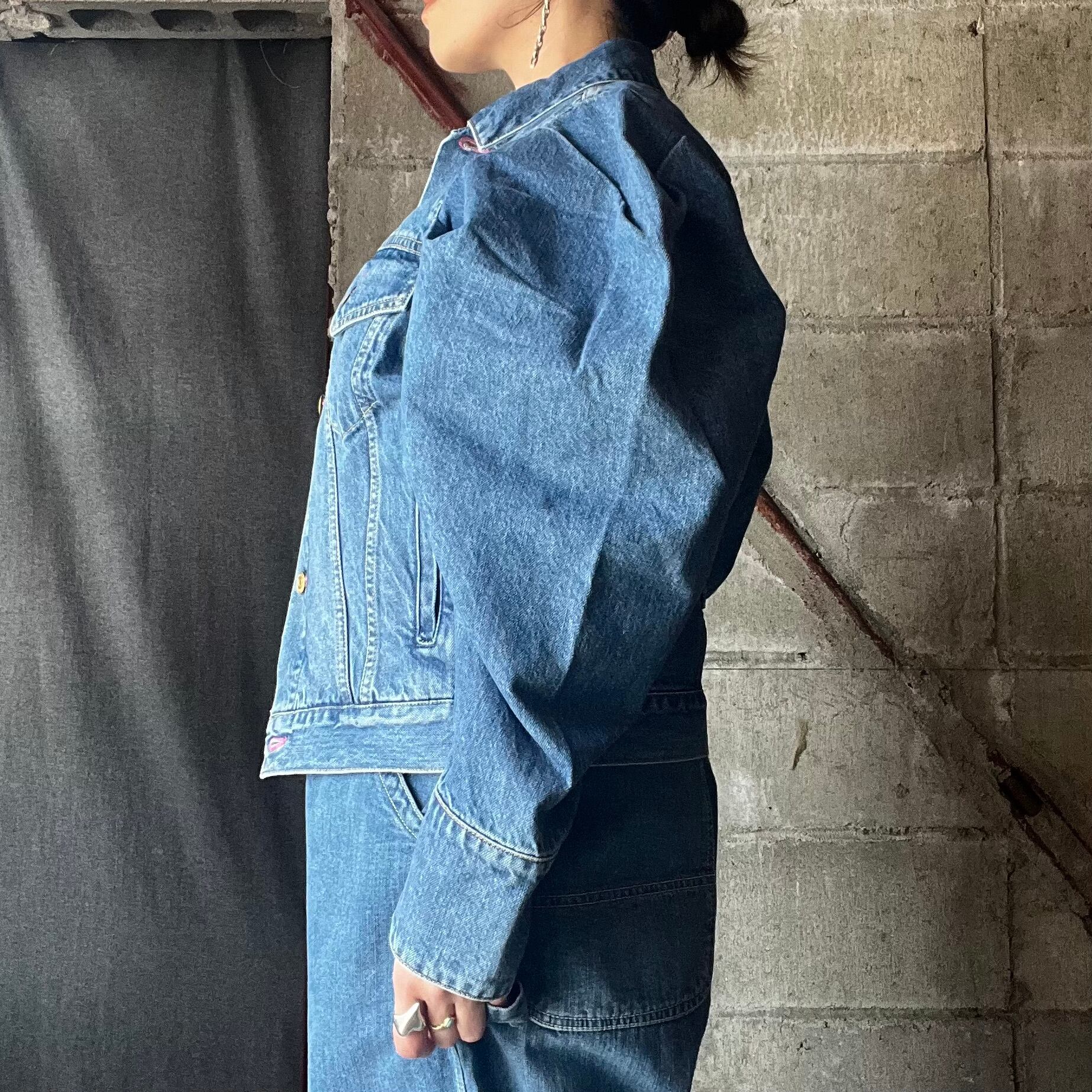 HOLIDAY】 PUFF SLEEVE DENIM JACKET (PINK STITCH) | olaf