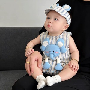 【BABY】ブルーゾウー柄ロンパース