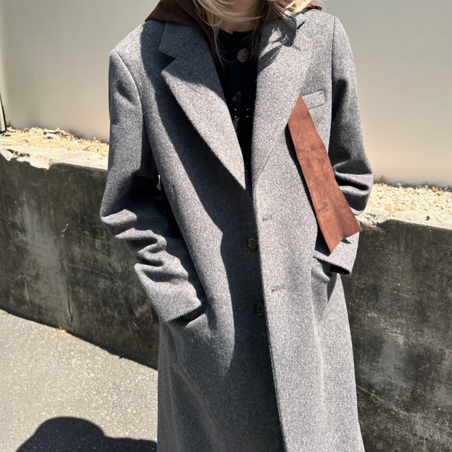 KHOKI  [SUEDE HOODED WOOL COAT]