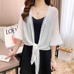 【送料無料】 カーディガン 2色 日焼け防止 UV サマーカーディガン ガウン 冷房対策 アウター 羽織り ショート 長袖 フレア袖 フレアスリーブ Vネック フレア Aライン リボン 透け感 シースルー ホワイト ブラック 大人カラー モノトーン 薄手生地 かわいい 大人可愛い 綺麗 シンプル カジュアル 大人 上品 おしゃれ お洒落 大人女子 こなれ感 エレガント コンサバ 定番アイテム 体型カバー フェミニン シック 無地 夏 結婚式 二次会 女性 レディース 30代 40代 デート パーティ 海