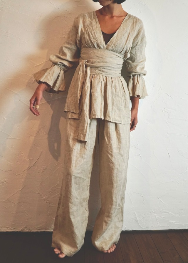Yarn Dyed Linen Wide Belt Top (一点もの)