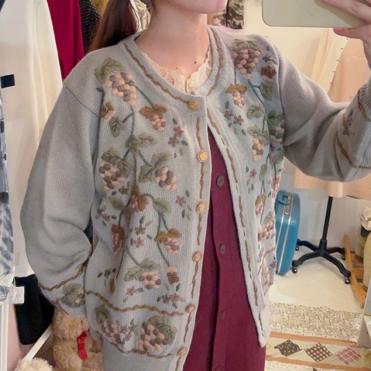 grape embroidery knit cardigan