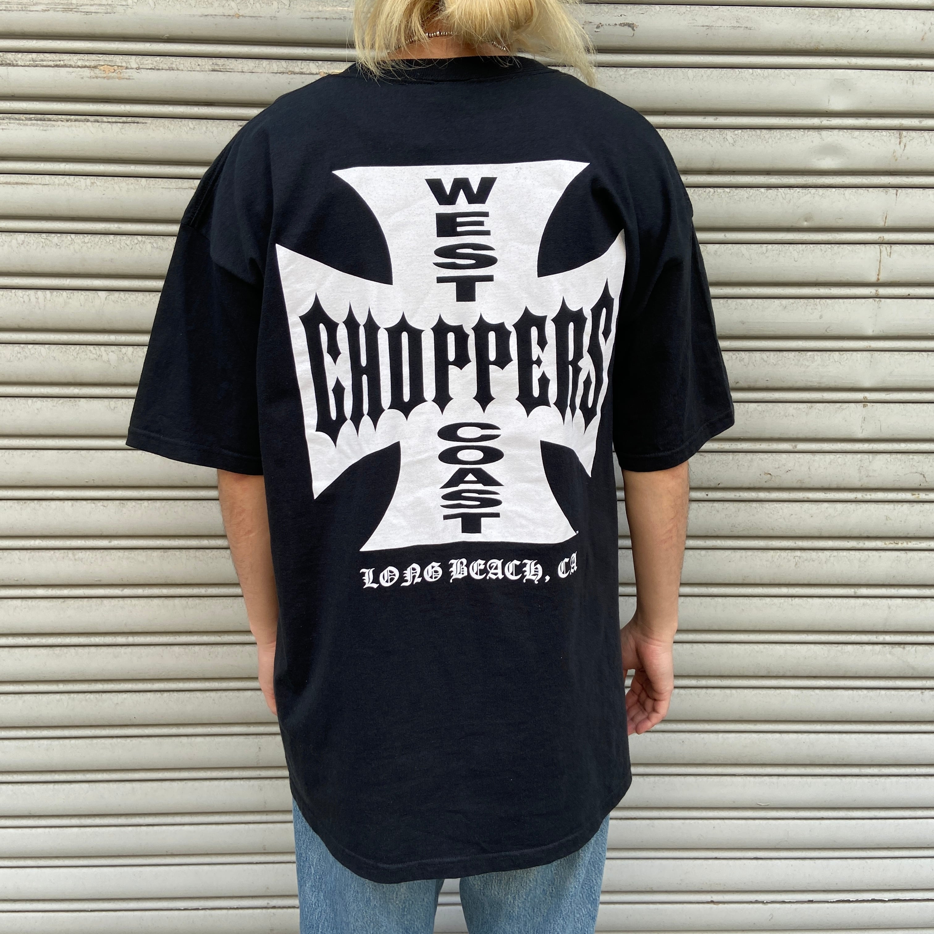 00s ウエストコーストチョッパーズ アイアンクロスTシャツ 両面 黒 XL