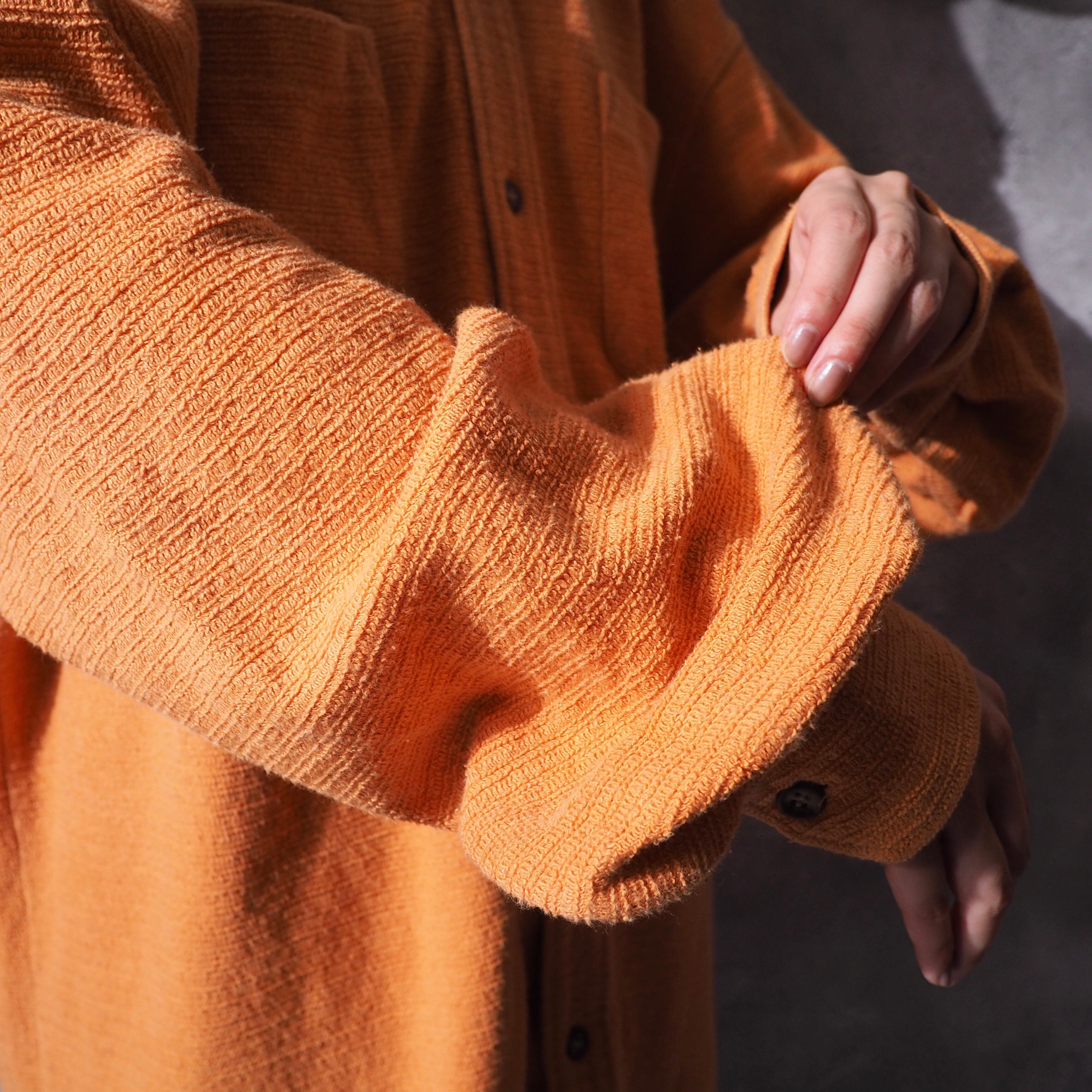 Carrot orange color soft pile fabric cotton loose shirt