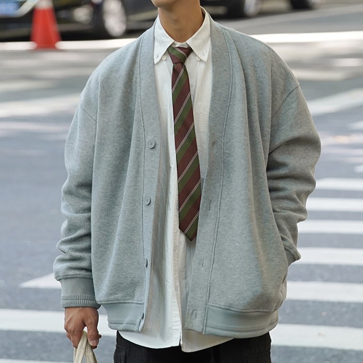 ★WAFFLE CARDIGAN V-NECK SWEATER　　　23365