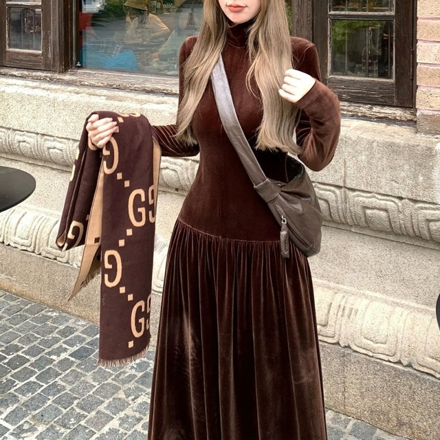 Velvet high neck dress/BR　M1818