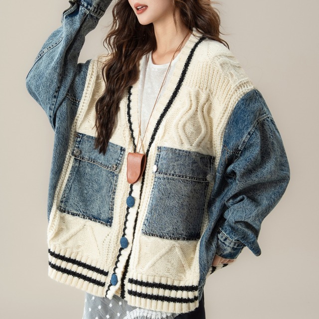 デニム ドッキング ニット カーディガン  50004
