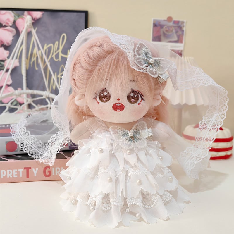 20cm ぬいぐるみ用 ホワイト 花嫁 ドレス＋ヴェール＋ブローチ 3点