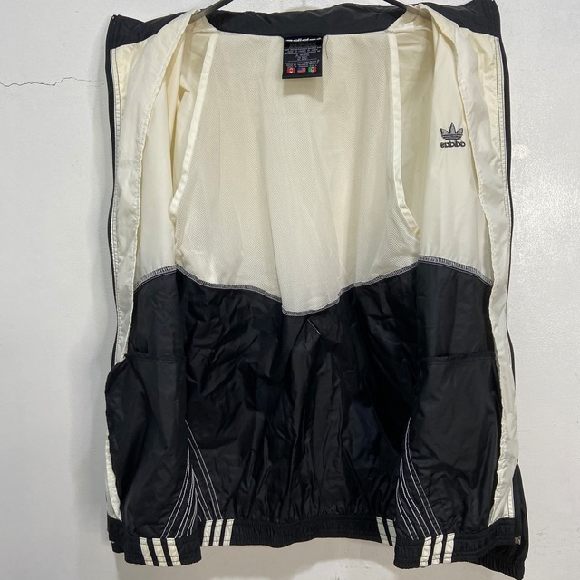90s adidas ナイロンジャケット トレフォイルロゴ 3本線 白黒 L