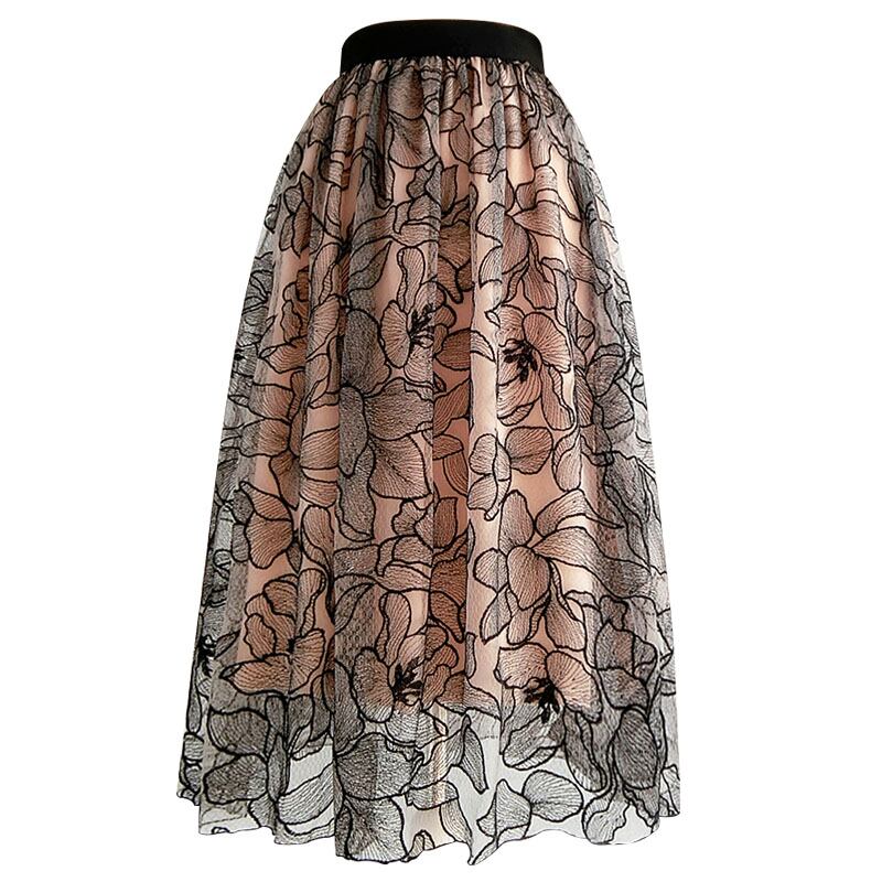 レースフラワー刺繍フレアスカート SU442