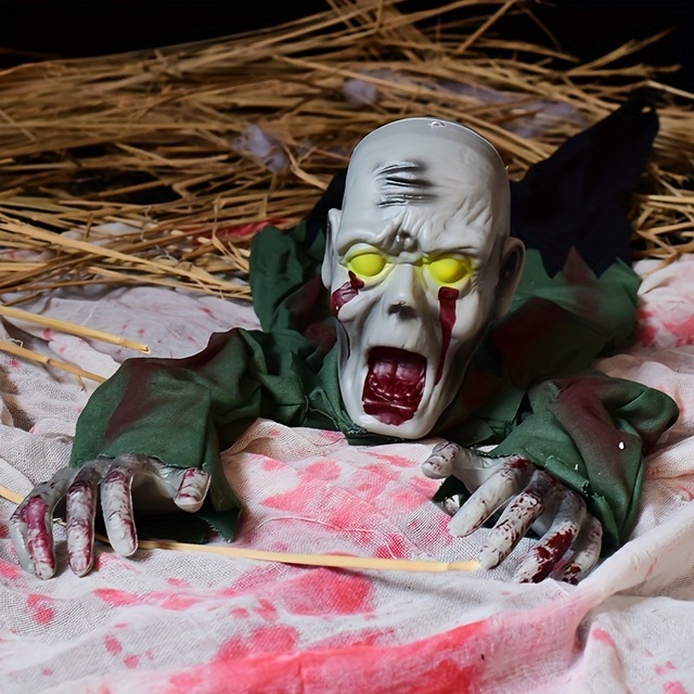 オブジェ ゾンビ スキンヘッド 電動 音が鳴る インテリア 置物 ハロウィン ハロウィーン イベント 装飾 デコレーション お化け屋敷 4-7