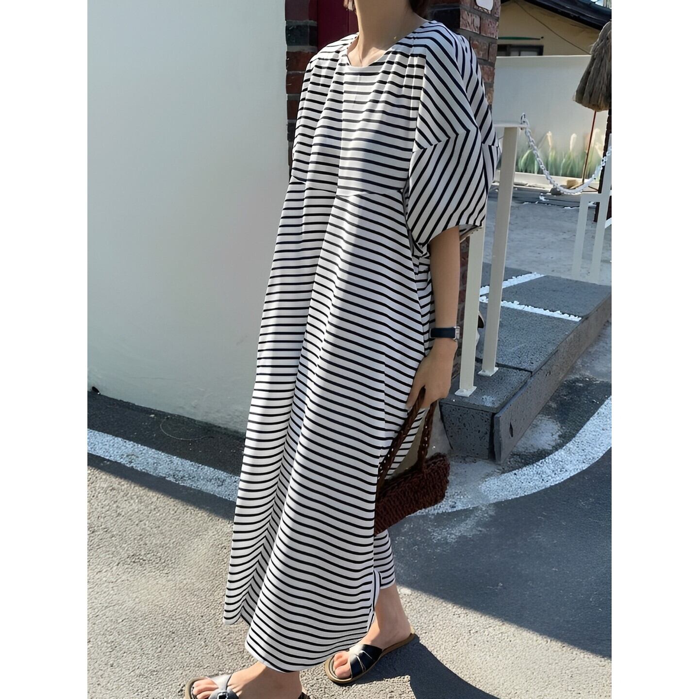 バルーンスリーブボーダーワンピース 2color RA2471