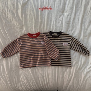【Night bebe】ふわふわマルチボーダーT 90〜130cm レッド 2241118