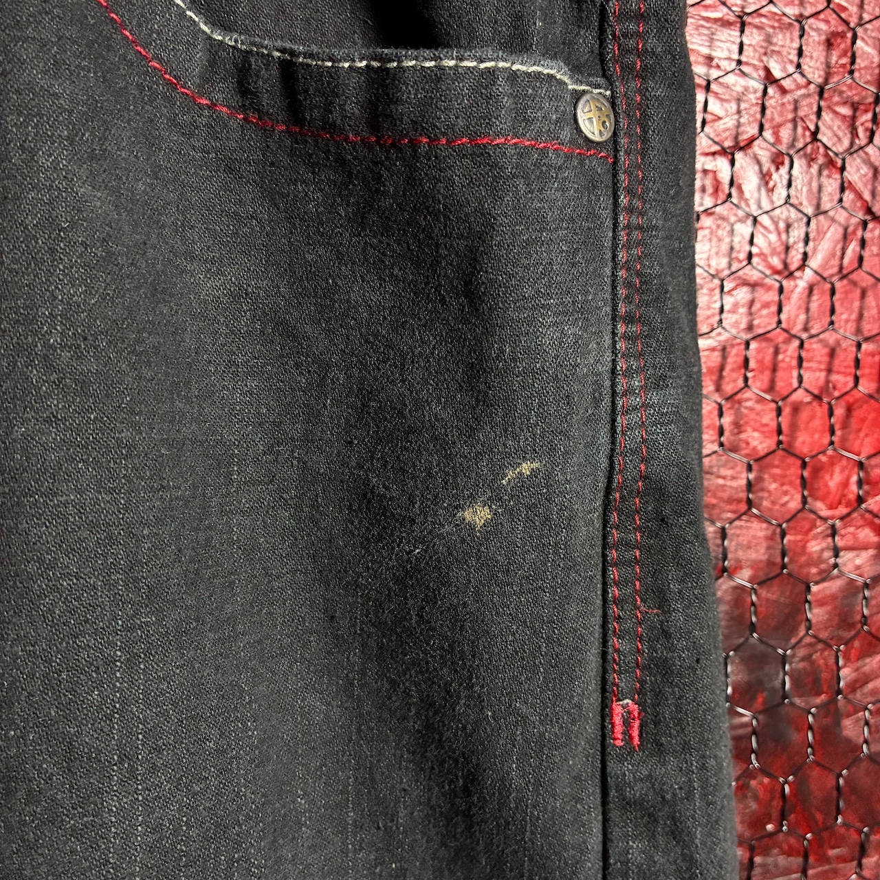 4khan ブラックデニムショーツ 刺繍 ストリート W38