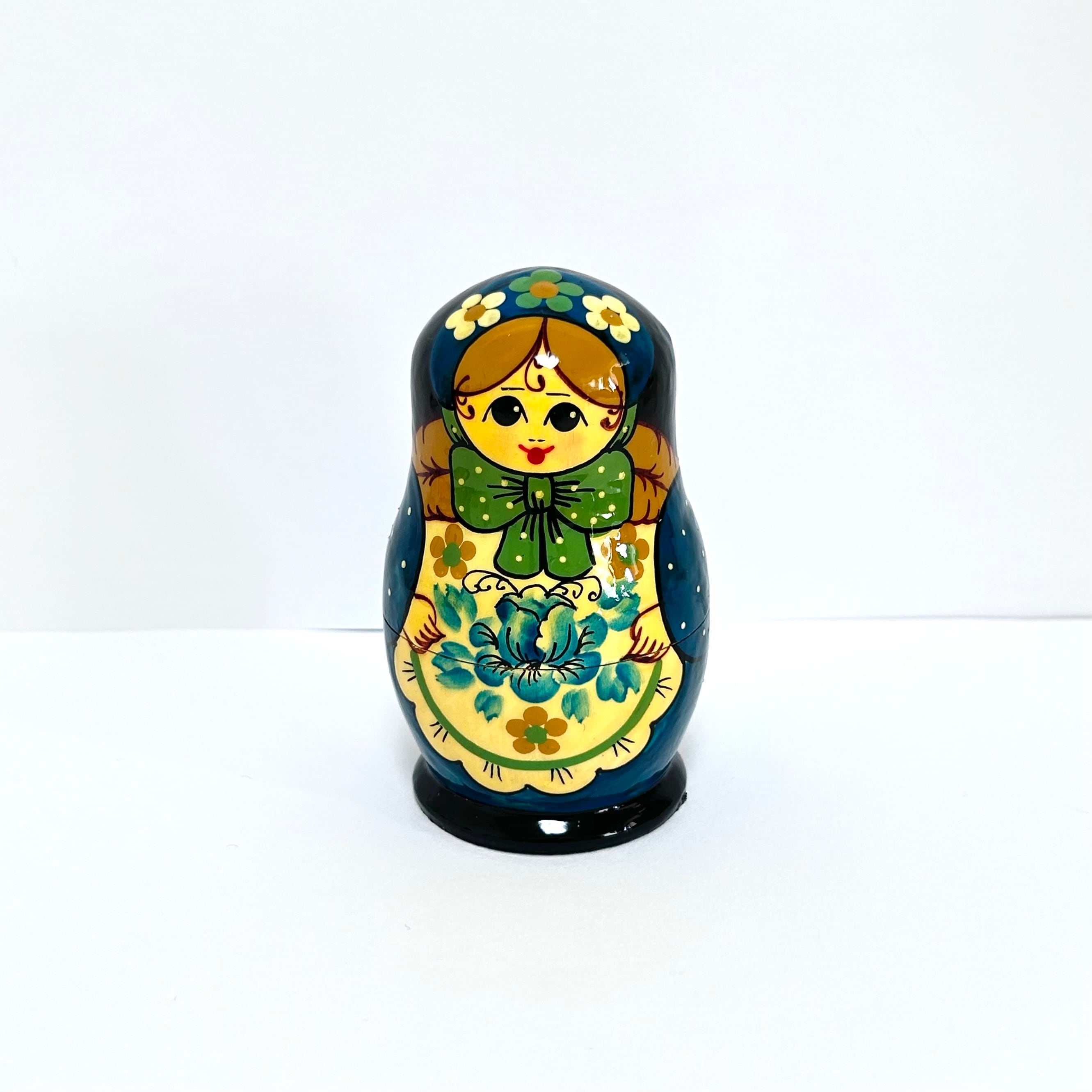 フラワー ブルー マトリョーシカ 9.5cm 5ピース ロシア製 セルギエフパサード