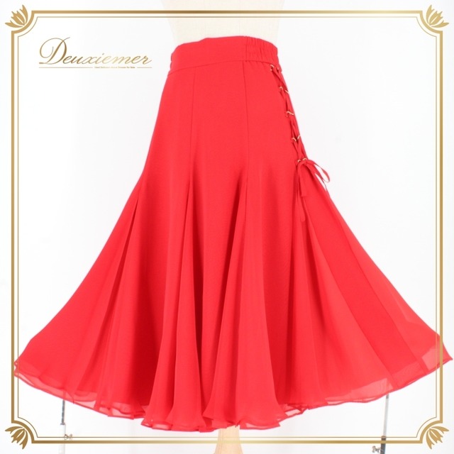 社交ダンス 衣装 スタンダード スカート レッスンウェア レディース レッド系 Fantasy ファンタジー 赤 無地 練習着 編み上げ フォーマル スカート 衣装 ゆらめく 赤色 ダンス 衣装 日本製 フォーマルウェア 練習着 レディース スカート 大人 練習用 スカート 伸縮性 おしゃれ 編み上げデザイン ダンスレッスン 社交ダンス 女性用 スタイルアップ コーディネート セットアップ