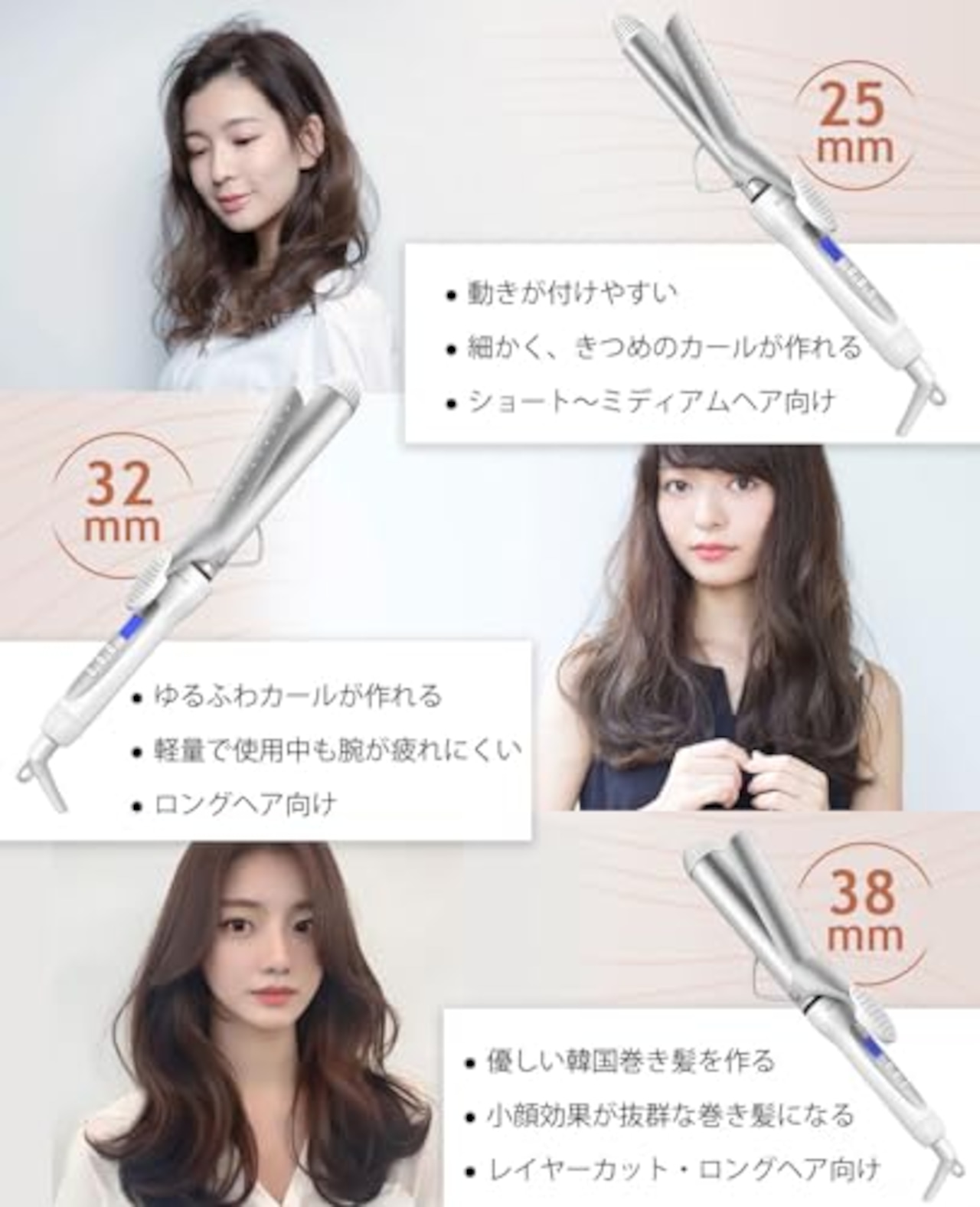 BAYATA コテ ヘアアイロン 38mm カール アイロン ロングヘア 25段階温度調節 100℃〜220℃調節可能 プロ仕様 100V-240V海外対応 60分自動オフ ロングパイプ 韓国風巻き髪