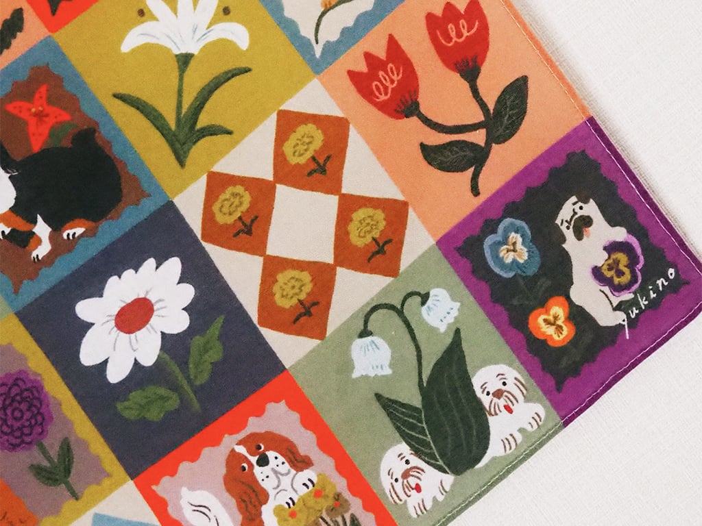 yukino 大判ハンカチ『Flower &Dog Patches 』 | yukino shop