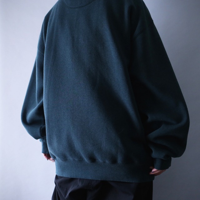 "刺繍×鹿" one point design over silhouette half-zip sweat pullover