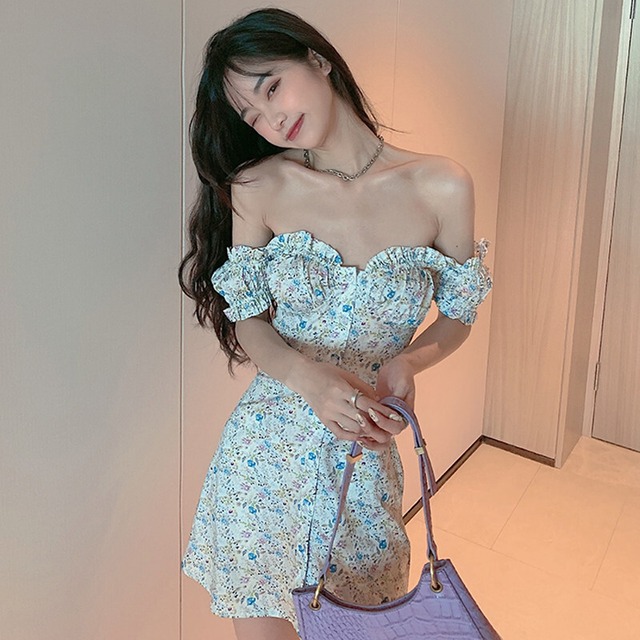 サマーカラーショートドレス スタンダードフローラル薄手Aラインスカート レトロ 夏物 花柄 ガールズファッション33841681287