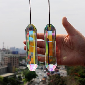 【数量限り】2個入り 長いクリスタルサンキャッチャー プリズム 窓用 (直角 ABカラー) | ABカラー、透明、K9ガラス、レインボー、フックとコード付き