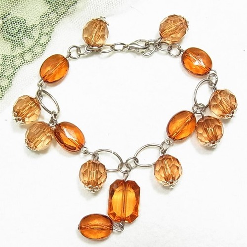 茶色のビーズのチャームブレスレット　アクセサリーのセール通販　11404BR