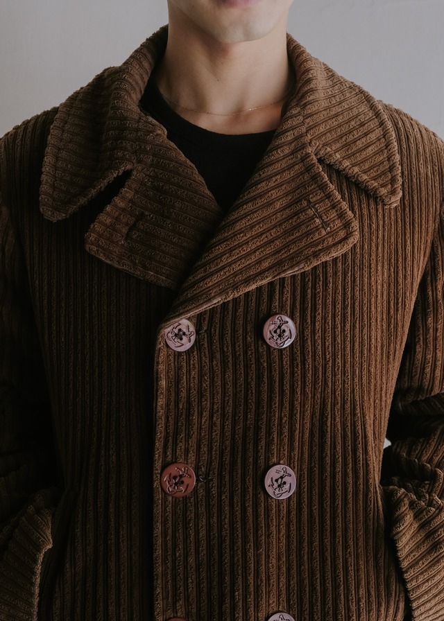 80's euro vintage wide-wale corduroy pea coat