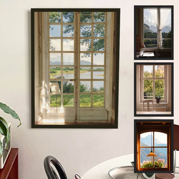 単品 33×43cm アートパネル 枠付き フレーム絵画 窓 ウィンドウ 窓の外
