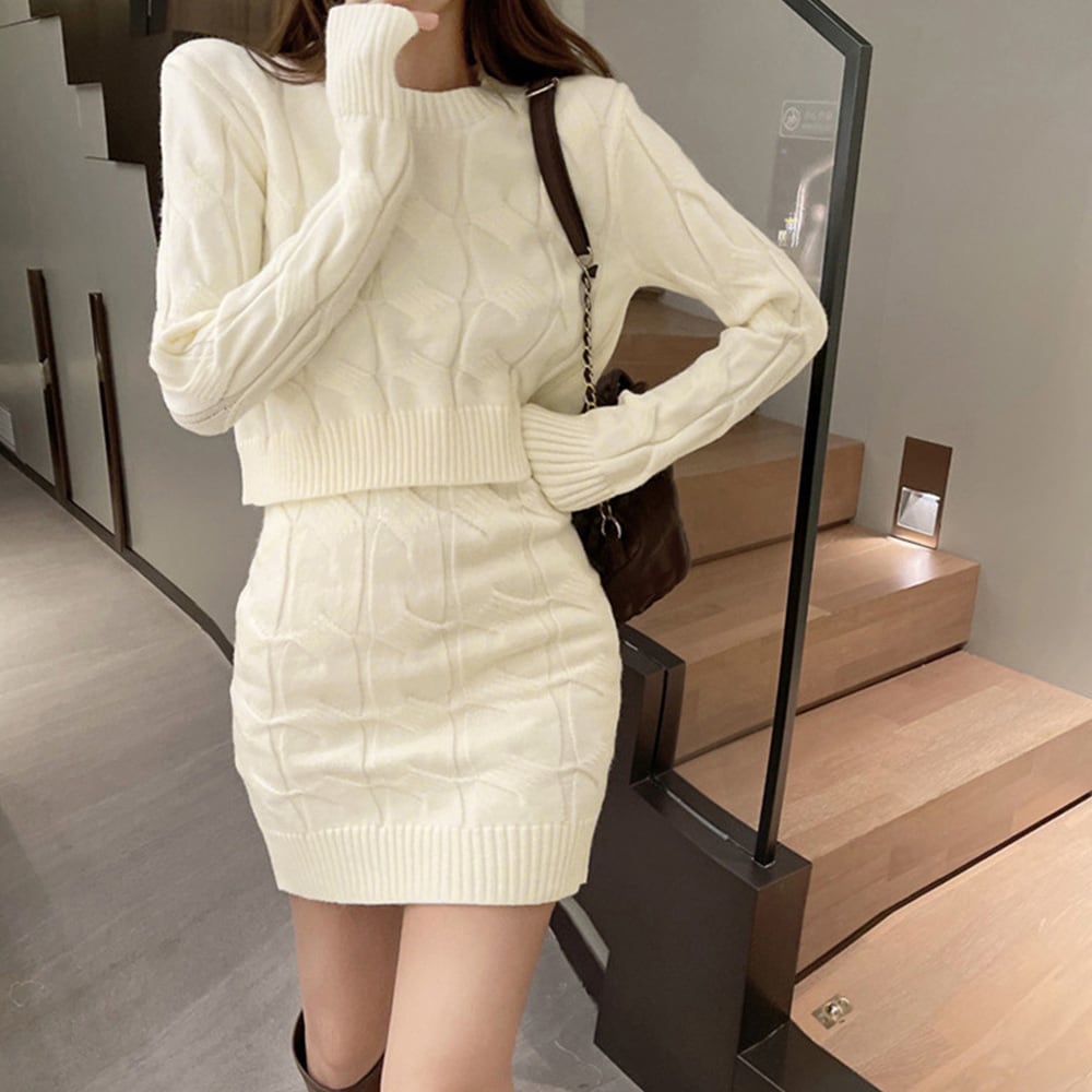 即納【one-size】ニットトップス ミニスカートセットアップ♡J459 | luvxy